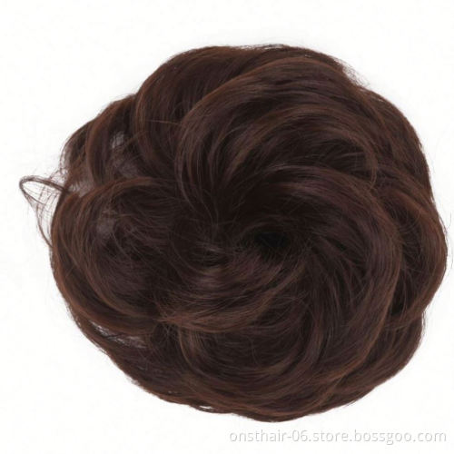 MYZYR Girls Curly Scrunchie Chignon With Rubber Band Brown Gray Synthetic Hair Ring Wrap On Messy Bun Ponytails